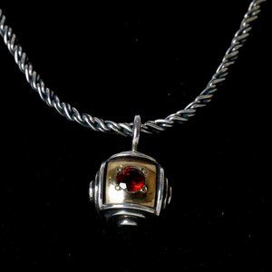 Designer Silver Pendant with 14k Gold and Garnet